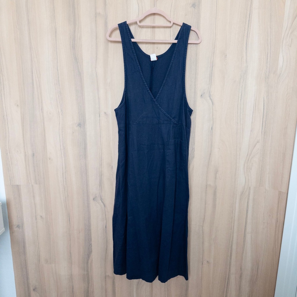 Vintage Linen Midi Dress M Navy‎ Coastal Lagenlook Prairie Sustainable Modest